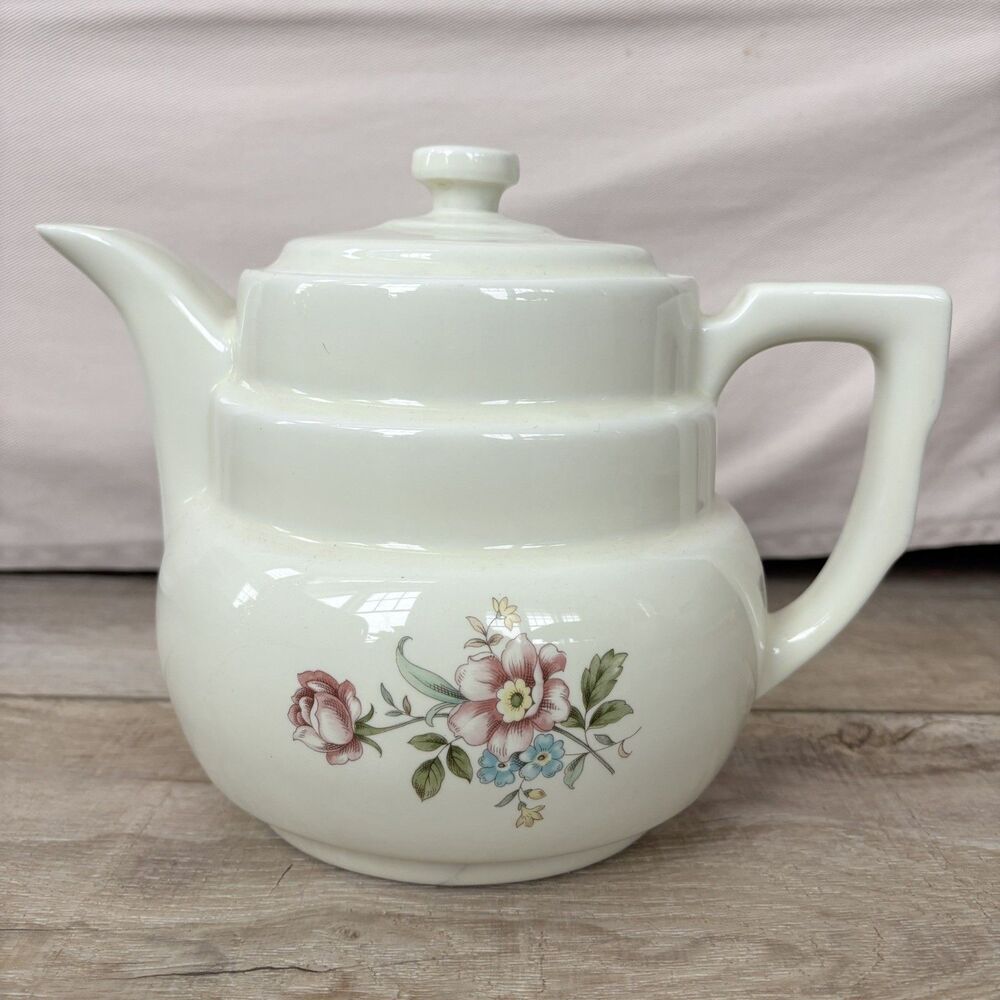 Vintage Drip-O-Lator Porcelain Coffee Tea Pot Enterprise Aluminum Co Floral Rose